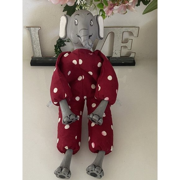 Elephant Toy Beaded Filled Soft Polka Dot Body Hand Painted Face Hands Feet Vtg - Picture 1 of 16